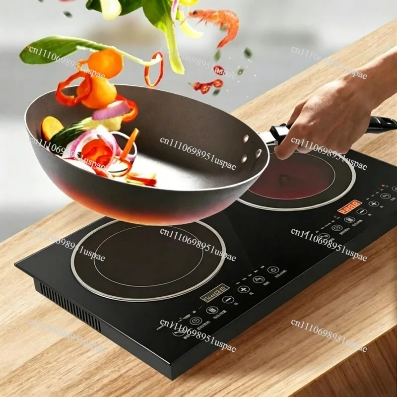 220\ 110V Double Head Embedded Electric Ceramic Stove Stir-Fry Double Stove Desktop Commercial Hot Pot Magnetic Stove