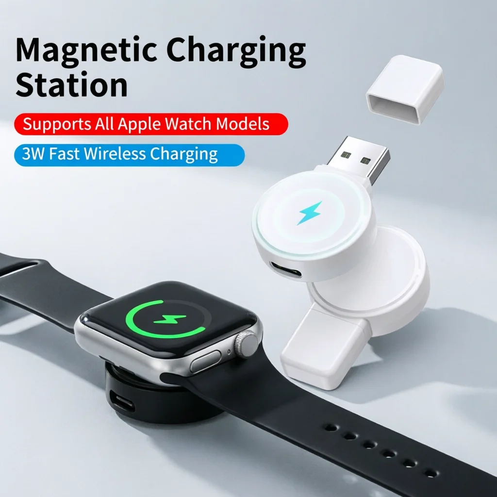 Wireless Charger for iWatch 8/9/10/11/ Watch Ultra 2, For Apple iWatch Wireless Charger USB+TYPEC Dual Port Magnetic Adsorption