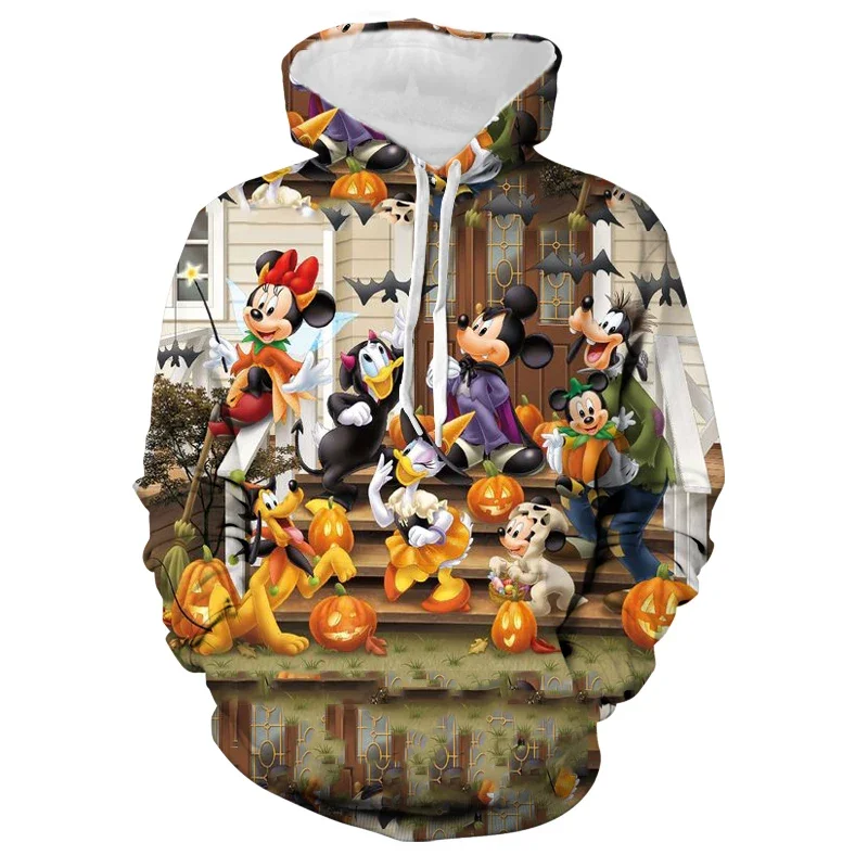 Disney Halloween Hoodie Autumn Men Women Cartoon Mickey Minnie Printed Hooded Clothing Fashion Coat With Hat Casual Streetwear