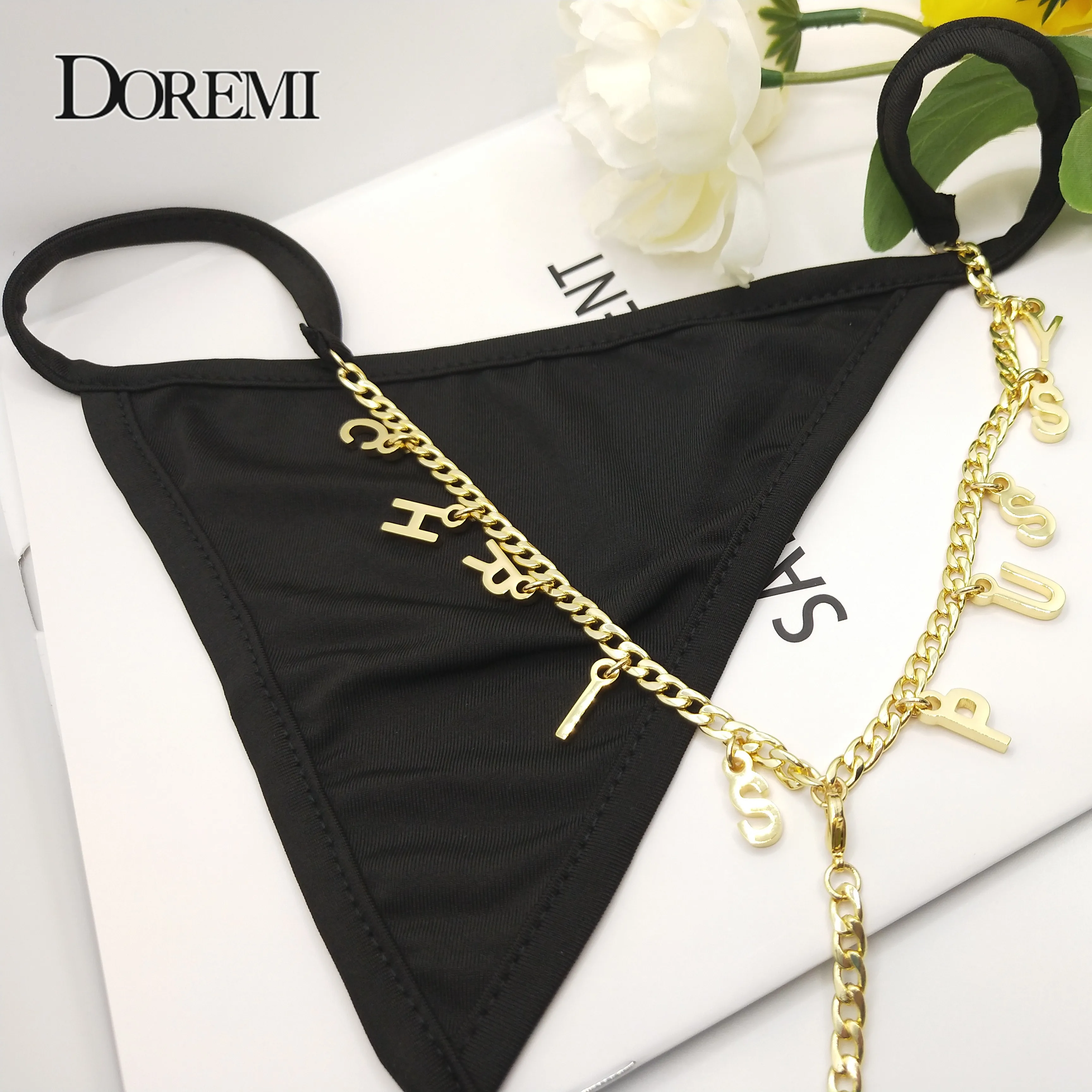 Doremi Customized Cuban Stainless Stee Name Waist Body Chains For Women Sexy Thong T-back Briefs Jewelry Gifts