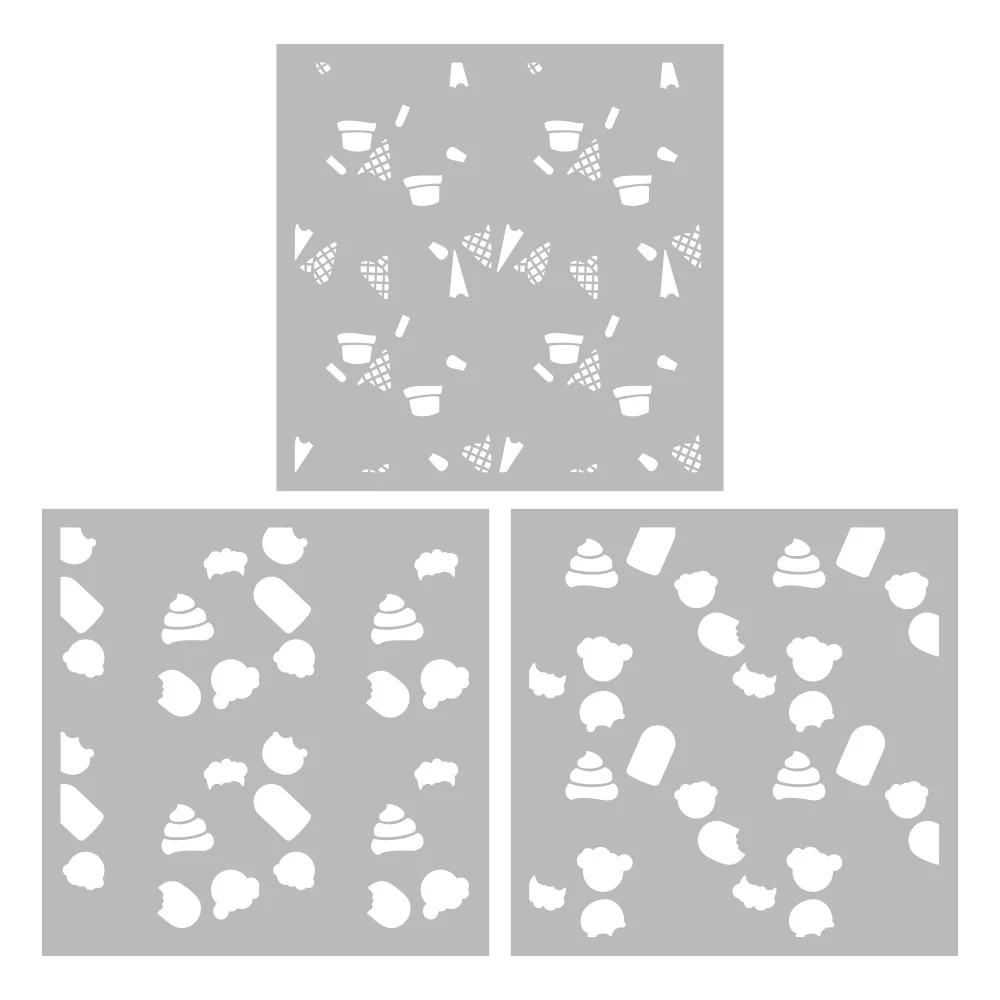 MangoCraft 3PCs Cute Sweet Ice-creams Plastic Stencil For Decor DIY Scrapbooking Supplies Background Stencils For Cards Albums