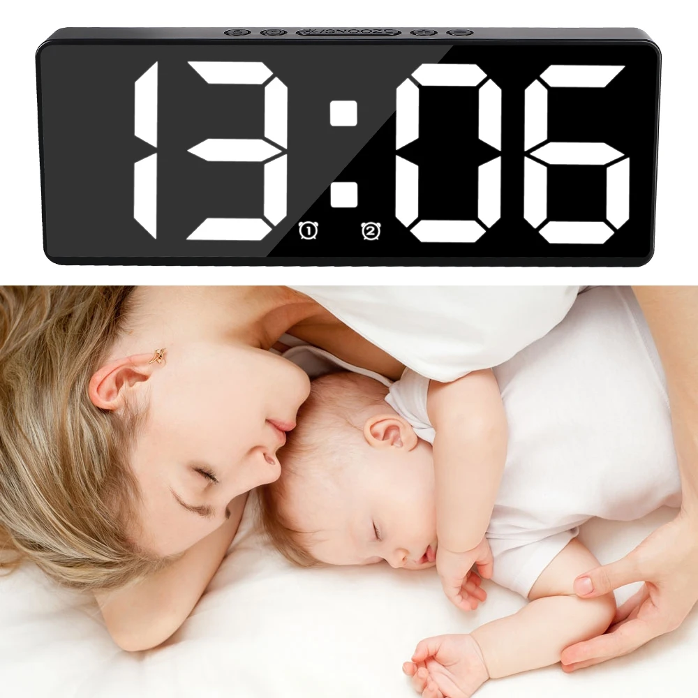 Desktop Table Clock Digital Alarm Clock 12/24H Teperature Snooze Night Mode Voice Control Anti-disturb Funtion LED Clocks Watch