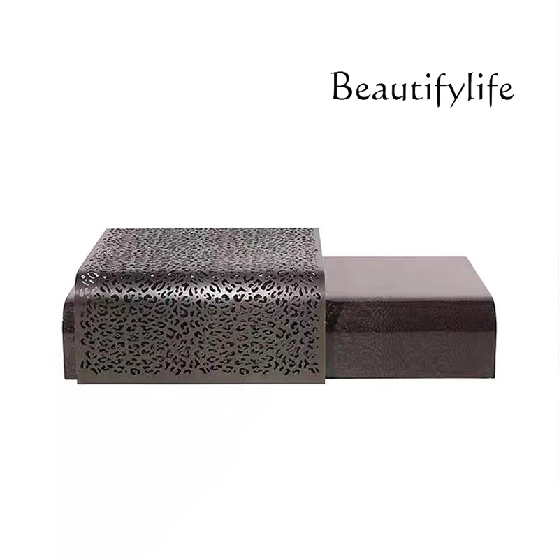 Light luxury retractable  coffee table bedside table movable feeling living room metal hollow corner table combination