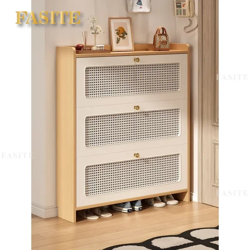For Home Solid Wood Shoe Cabinet Ultra Narrow Tipping Bucket Design Wall Mounted Entryway Storage Rack Space Saving Modern
