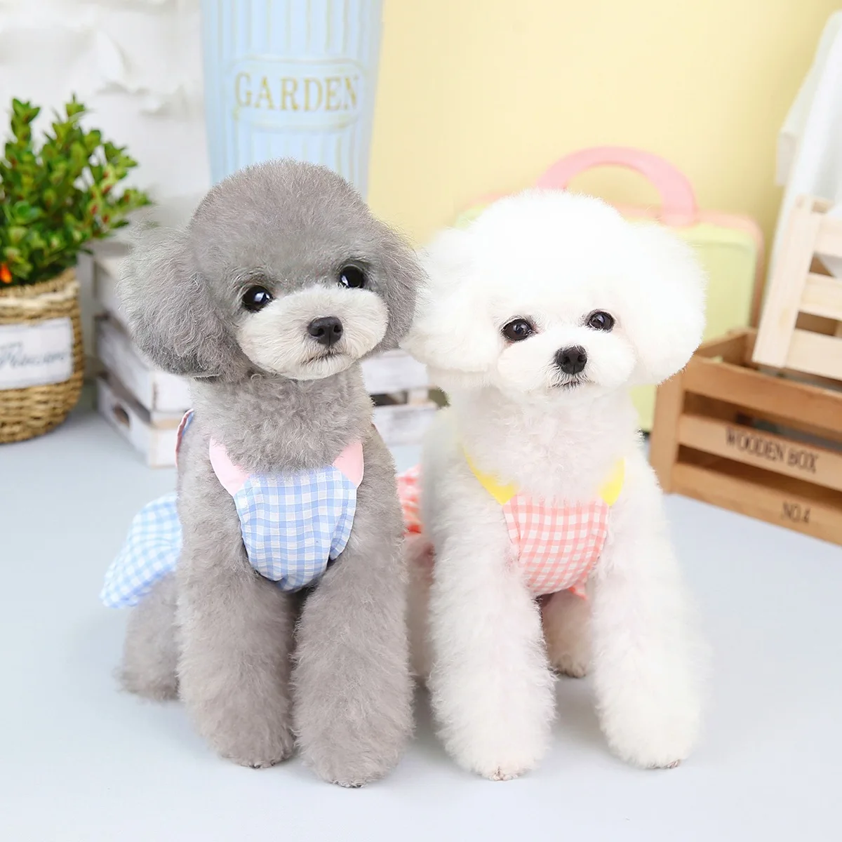 Pet Plaid Skirt Princess Skirt Dress Traction Ring Cat Small Dog Clothing Pet Clothing Spring Summer Plaid Skirt Dog Clothes