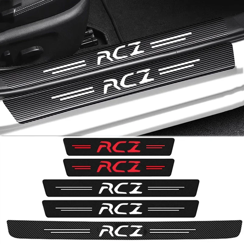 Carbon Fiber for Peugeot RCZ Emblem Car Door Threshold Sill Protect Decals Durable Decoration Strip Rear Trunk Bumper Stickers