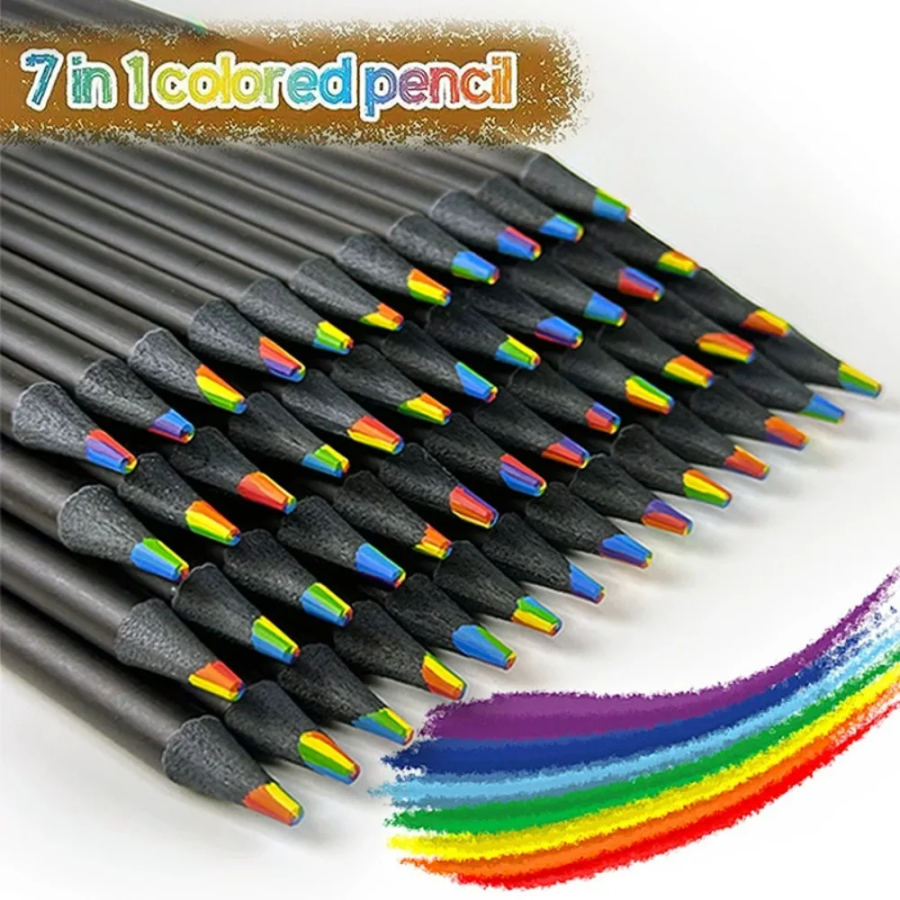 10Pcs 7 in 1 Rainbow Core Colored Pencil Multicolor Gradient Pencils for Drawing Sketching Hand Account DIY Stationery Gift