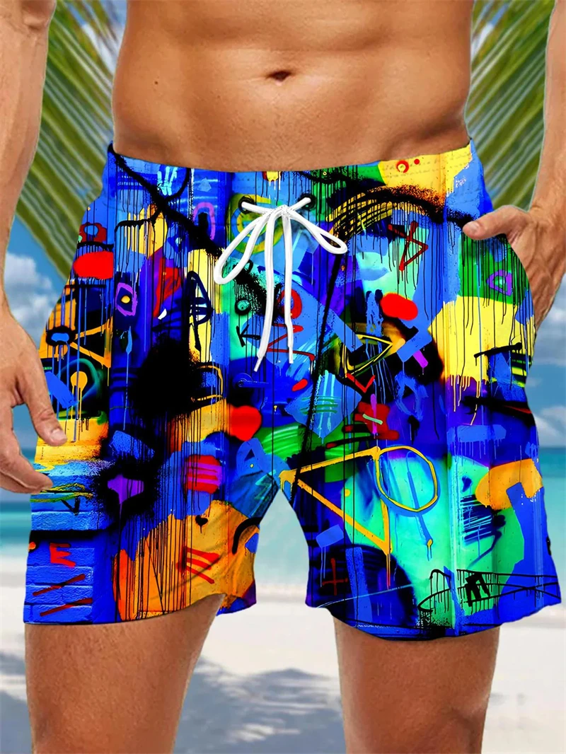 Trendy Graffiti Graphic Short Pants For Men Summer Fashion Streetwear 3D Printed Beach Shorts Cool Oversized Hip Hop Swim Trunks