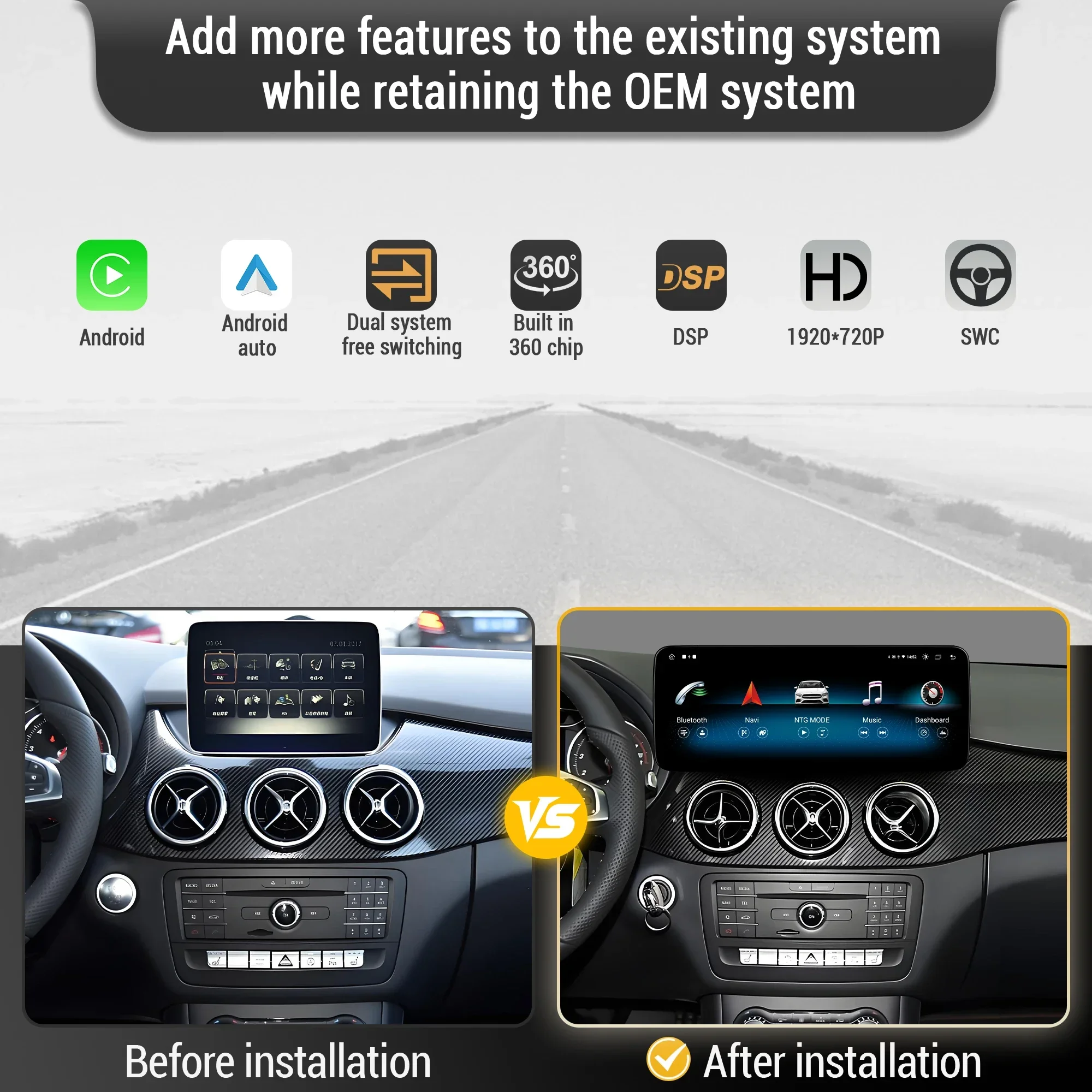 Car Radio Android 13 For Mercedes Benz B Class B180 B200 B220 B260 W245 W246 2011-2019 Carplay Snapdragon 680 CPU SM6225 Screen
