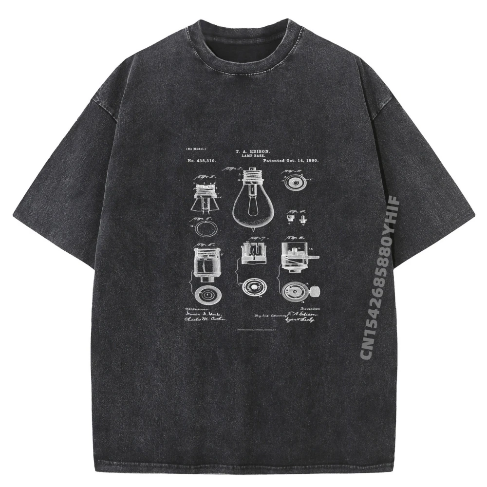 

Electrical Engineers Light Bulb Patent Electricity Graphic T Shirts Brand Clothing Luxury Design Mens Washed Shirt