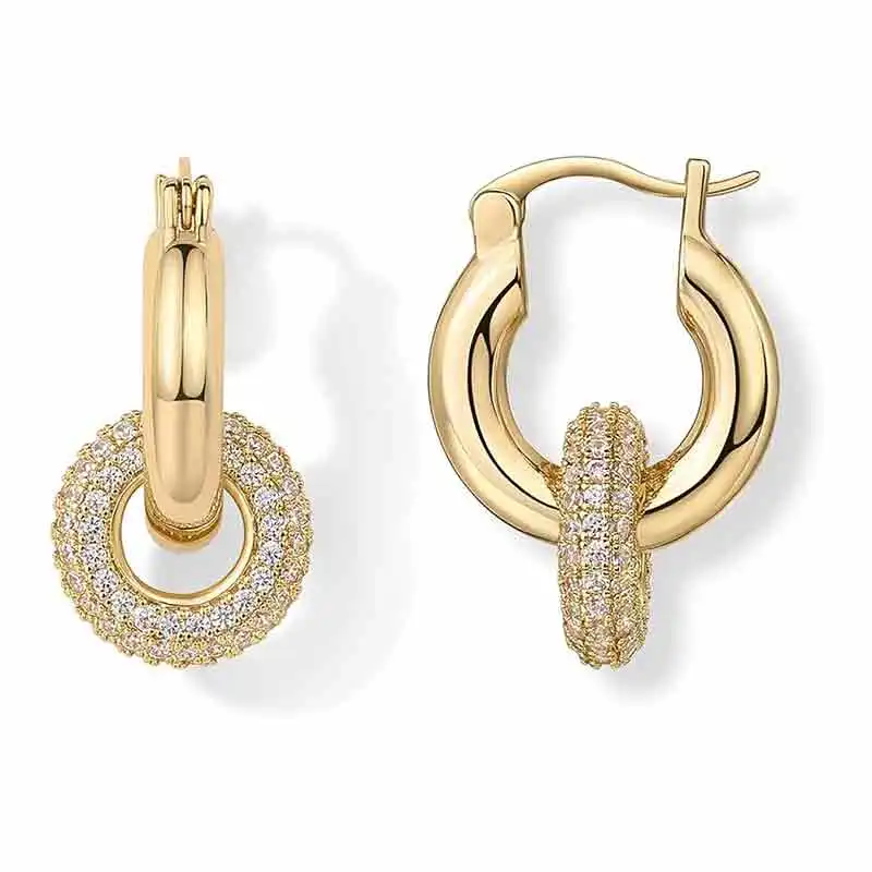 

TOUB038 14K Gold Plated Convertible Chunky Hoop Earrings for Women | Cubic Zirconia Chunky Huggie Earrings