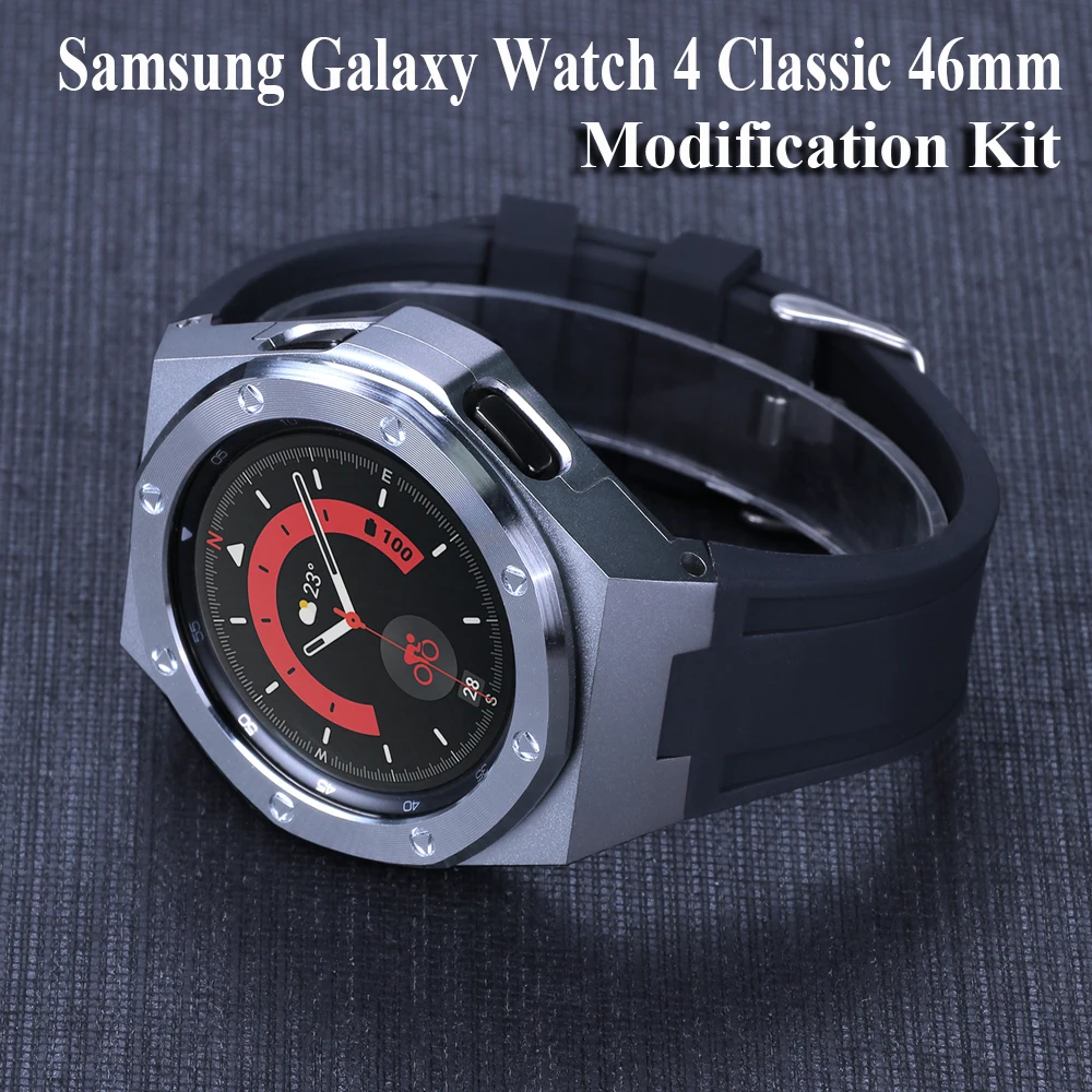 Case+Strap Modification Kit For Samsung Galaxy Watch 4 Classic 46mm Rubber Strap Metal Bumper Cover Set For Galaxy Watch Mod Kit