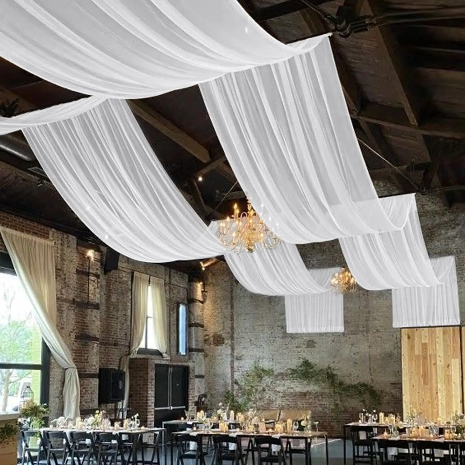 Ceiling Drapes Wedding Arch Draping Fabric Sheer Curtains Voile Drapery Draping Ceiling Decoration for Party Ceremony Stage Swag