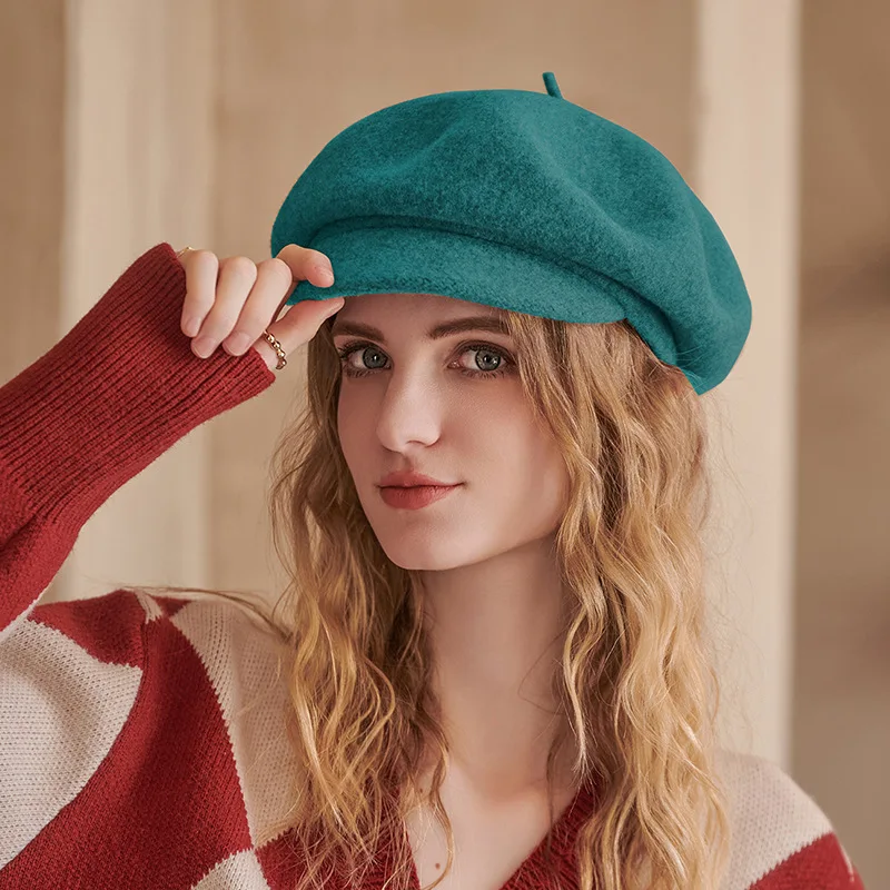 High Quality Contrast Wool Pumpkin Beret Women Fashion Autumn Winter Warm Thick Check Versatile Painter Hat Ladies Cashmere Cap