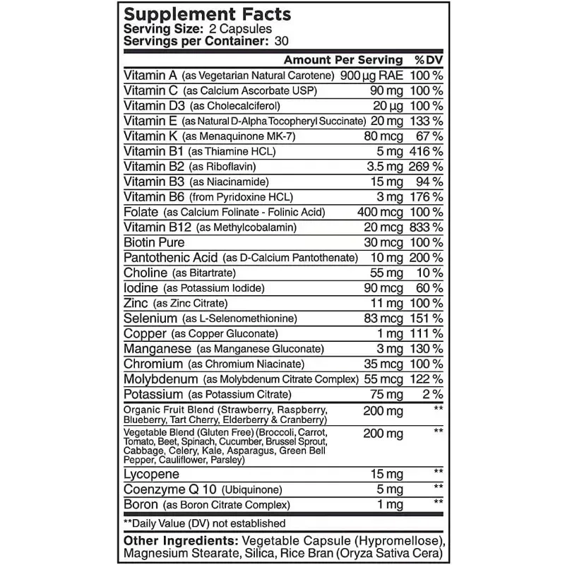 Men's Multivitamin Supplement，20 Organic Fruits and Vegetables, 24 Essential Vitamins and Minerals