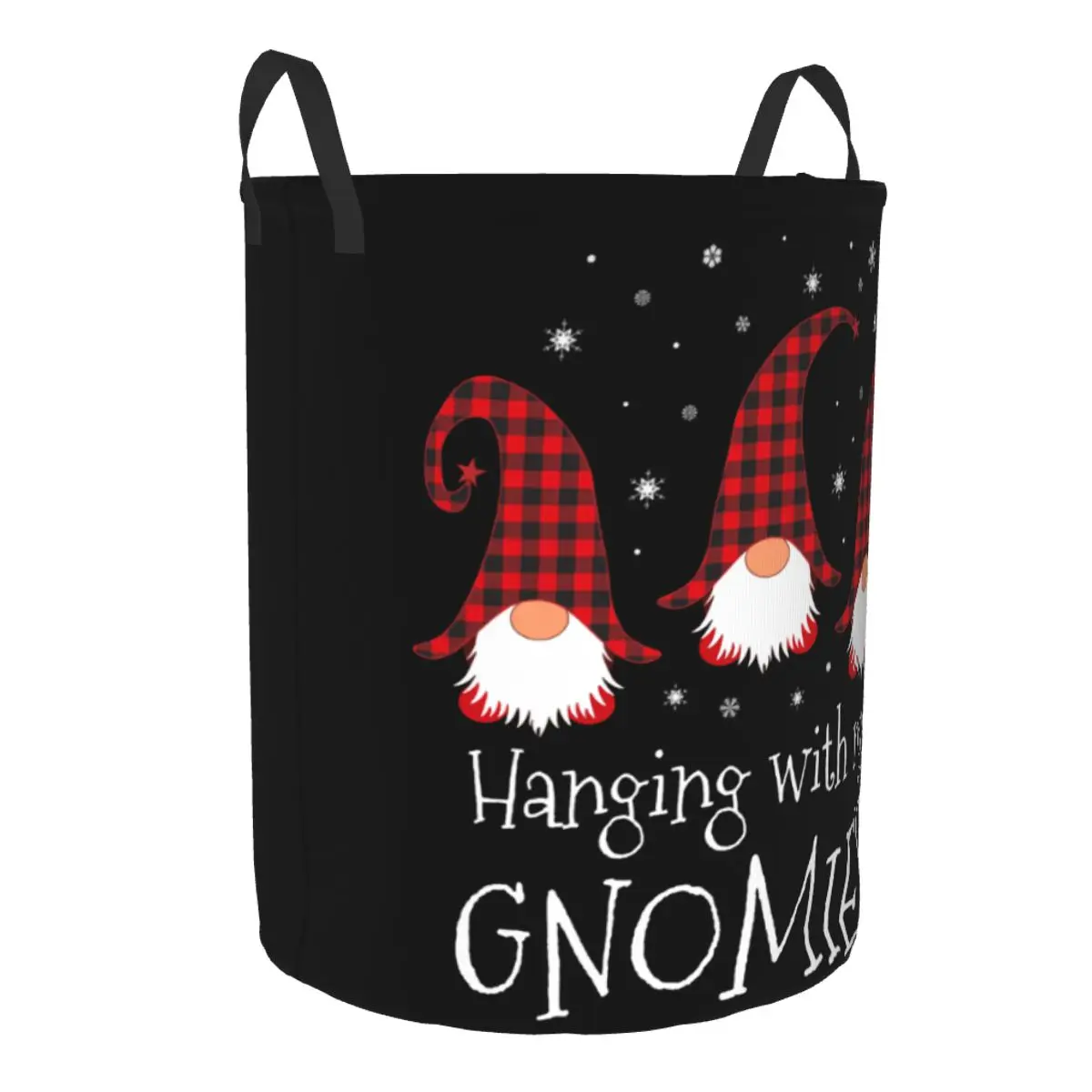 Hanging With My Gnomies Plaid Garden Christmas Gnome Laundry Basket Collapsible Clothes Hamper for Nursery Kids Toys Storage Bag