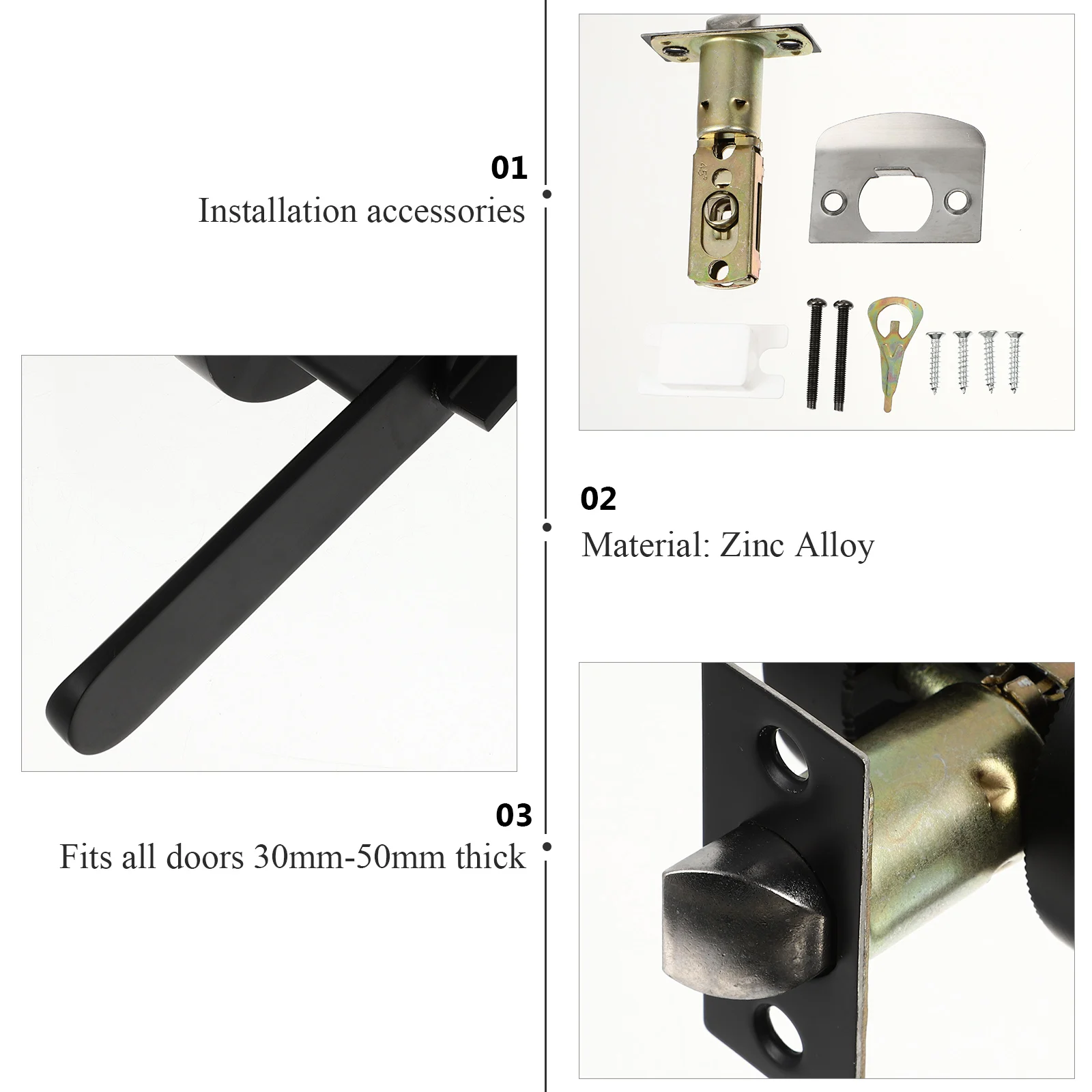 

Black Zinc Alloy Door Levers Passage H Finish For Closet Bedroom Doors Modern Design Durable Quality Hardware