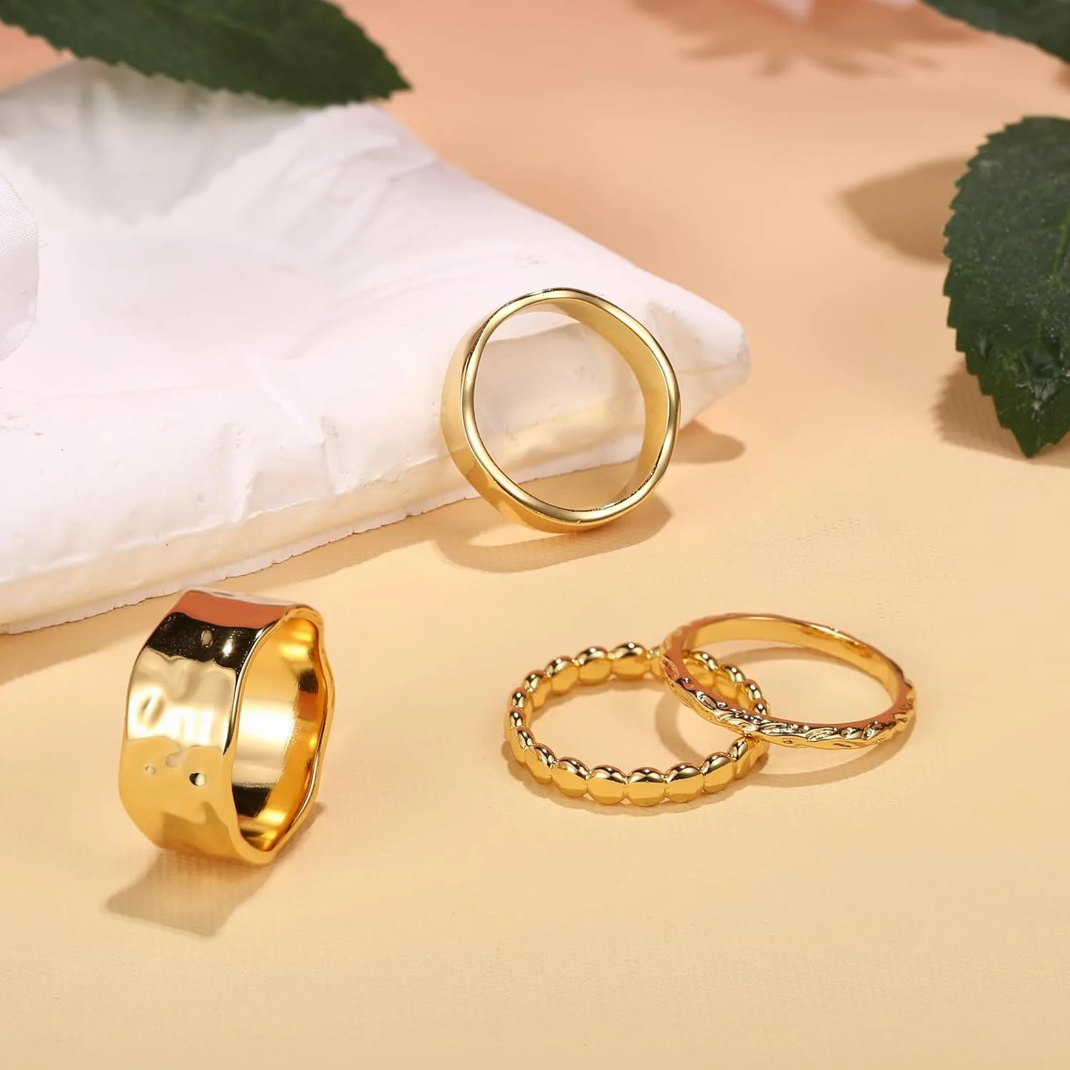 

Bobisty Stackable Chunky Rings for Women Non Tarnish Dainty 14K Gold Plated Thumb Rings Set Trendy Wedding Band Ring Size 5-11