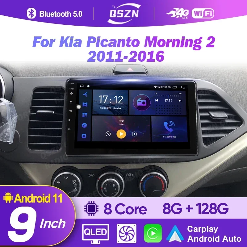 For Kia Picanto Morning 2 2011 - 2016 Android 12 Car Radio 2K QLED Multimedia Video Player GPS 4G CarPlay Auto Navigation Stereo