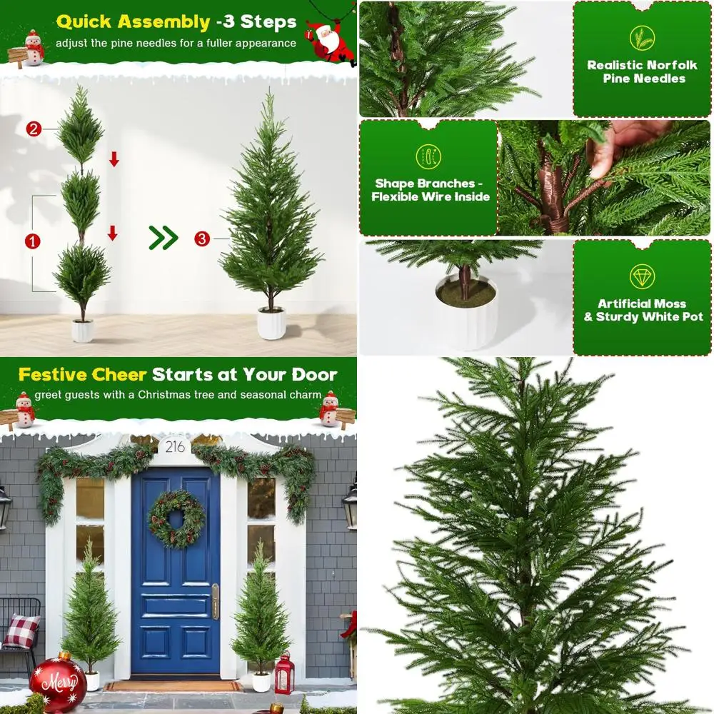 

Искусственная сосна Norfolk на 4 фута с белым горшком на Рождество, идеально подходит для офиса или домашнего декора