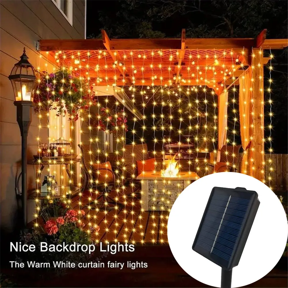 

Solar Curtain Light Outdoor Indoor Wedding Party Christmas Decorations Curtain Garland New Year 2025 Festoon Halloween Led Light