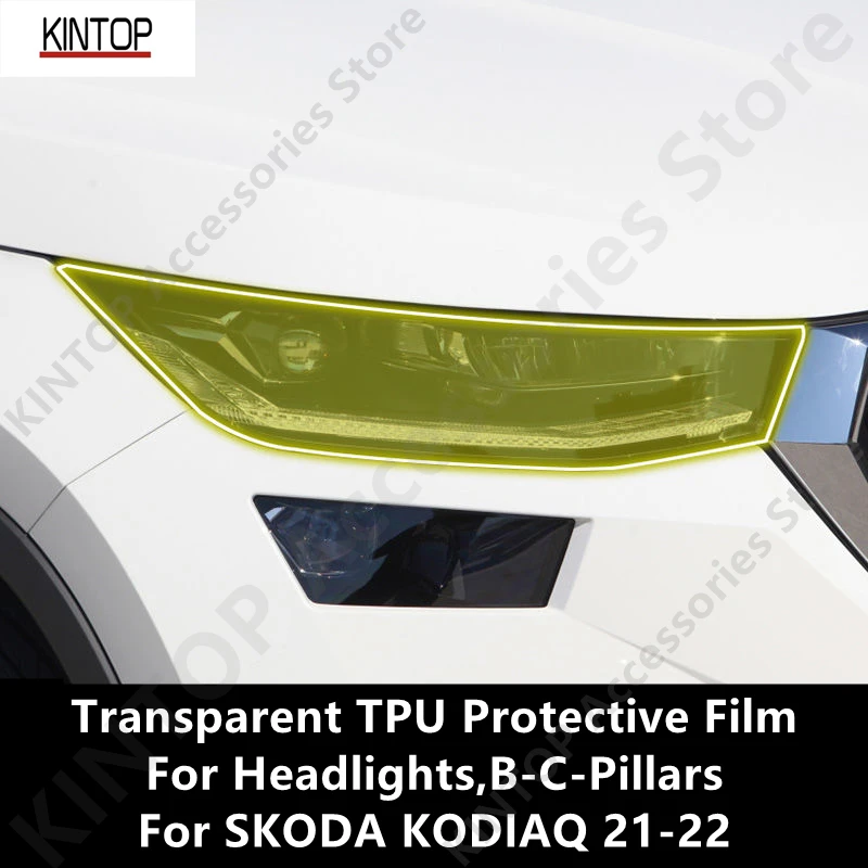 

For SKODA KODIAQ 21-22 TPU Transparent Headlight,B-C-Pillars Protective Film, Headlight Protection,Film Modification Accessories