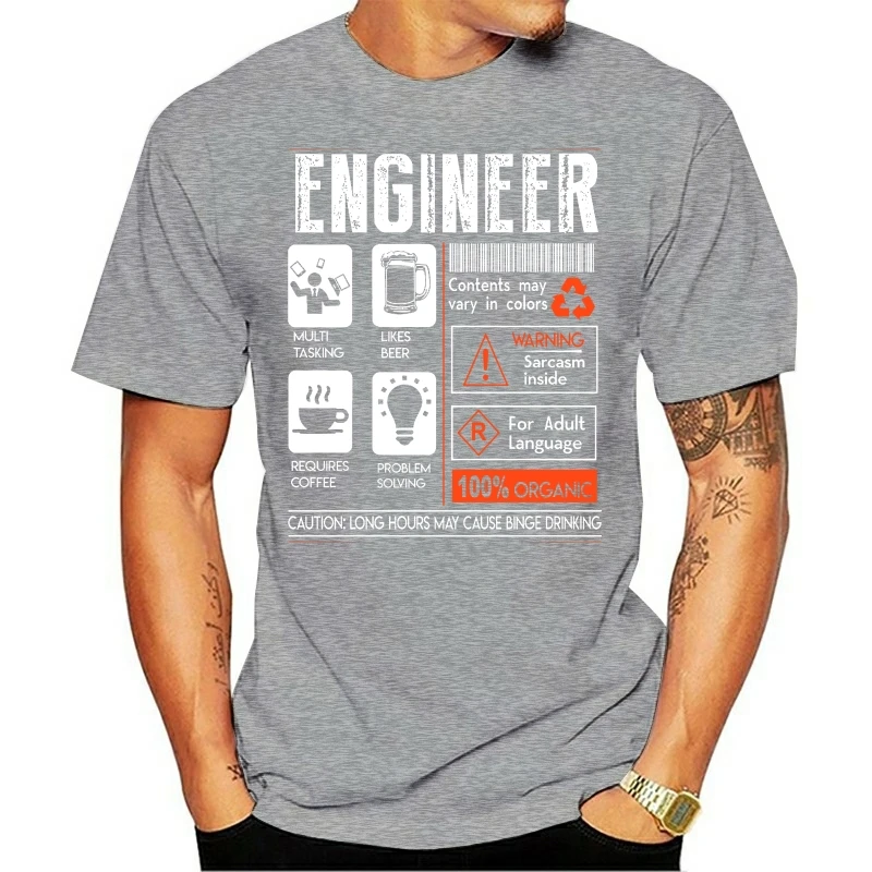 Men T Shirt  Engineer Multi Tasking Likes Beer Requires Coffee Problem Solving Caution Long Hours My Cause Binge Drinking