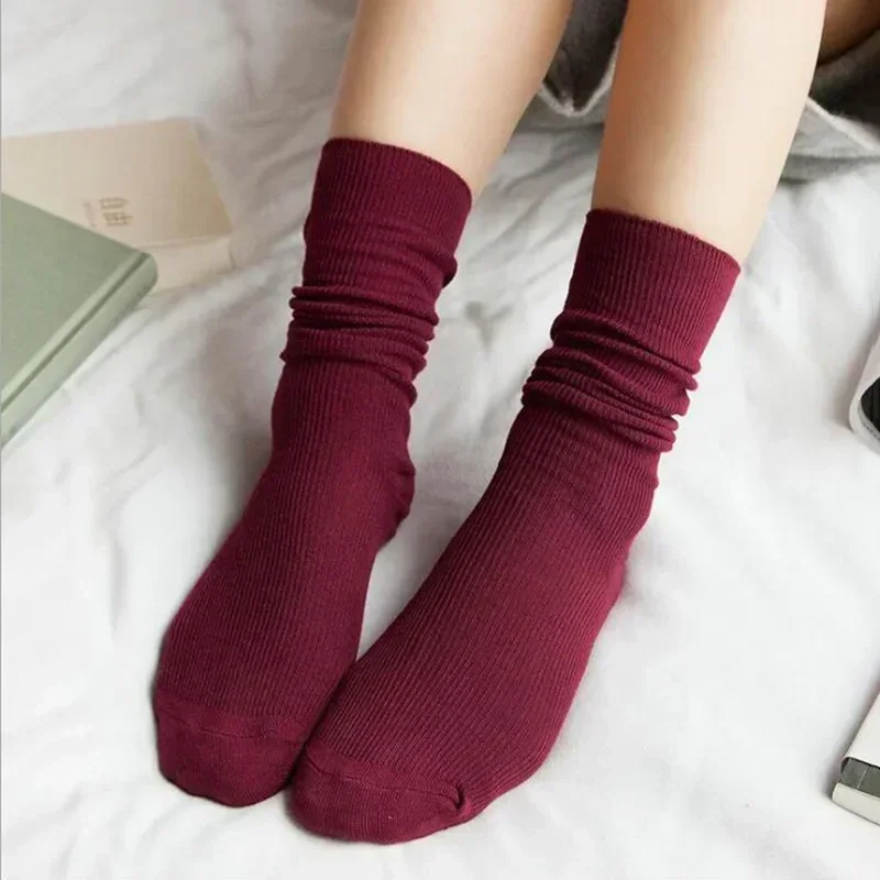 

Women's Socks for Woman Winter Autumn Middle Tube Kawaii Cotton Black Red Khaki Feminino Girls Cute Stockings FDT112