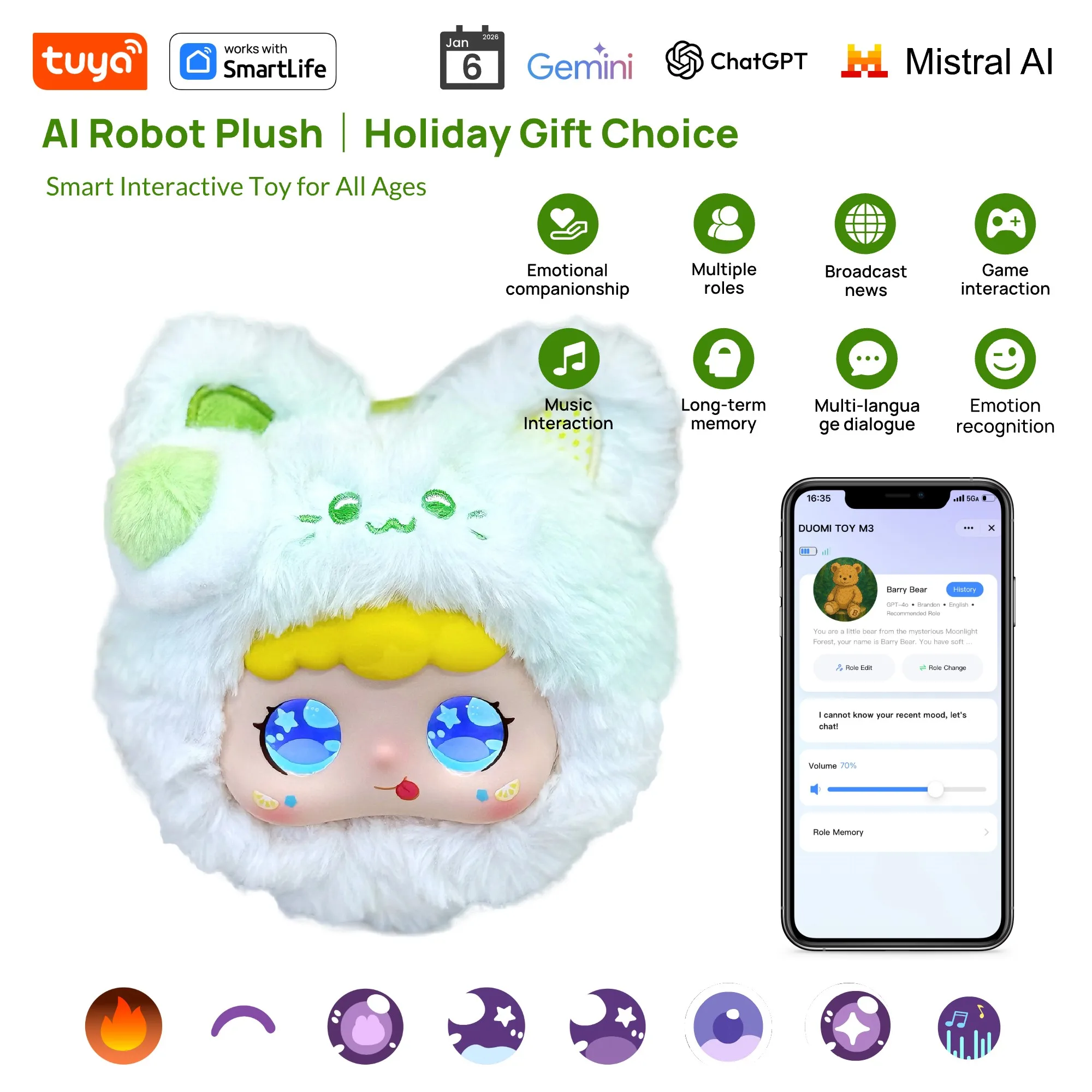 Cat- Cute AI Robot Pet Companion|Touch Interactive Smart Toy W/Tuya APP|Voice&Emotion Recognition|#1Gift Choice All Ages