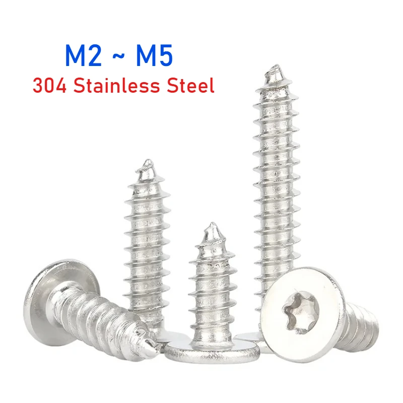 CA 304 Stainless Steel Large Flat Head Tapping Screw M2 M2.3 M2.6 M3 M4 M5 Thin Head Star Pointed Tail Wood Screw
