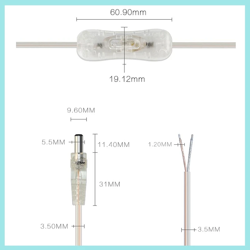 2M Line DC 12V Cable Male to Female Power Cord for 304 LED Lamp Strip Light Switch On Off Button 5.5x2.1mm Connector B2