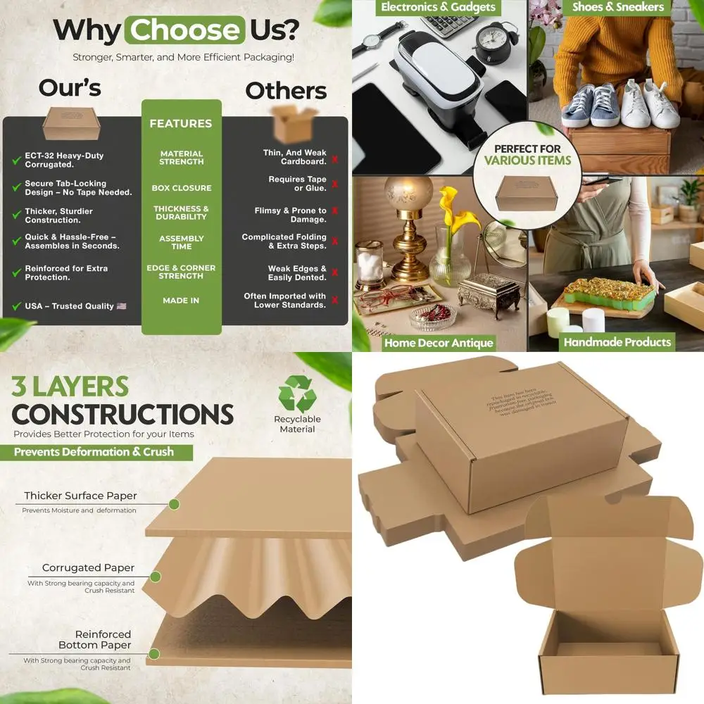 

Large Cardboard Shoe Boxes (15 Pack) - 14.625x9.5x5.125 Inches | Heavy-Duty Storage & Shipping Boxes with Self-Locking Lid - Ide