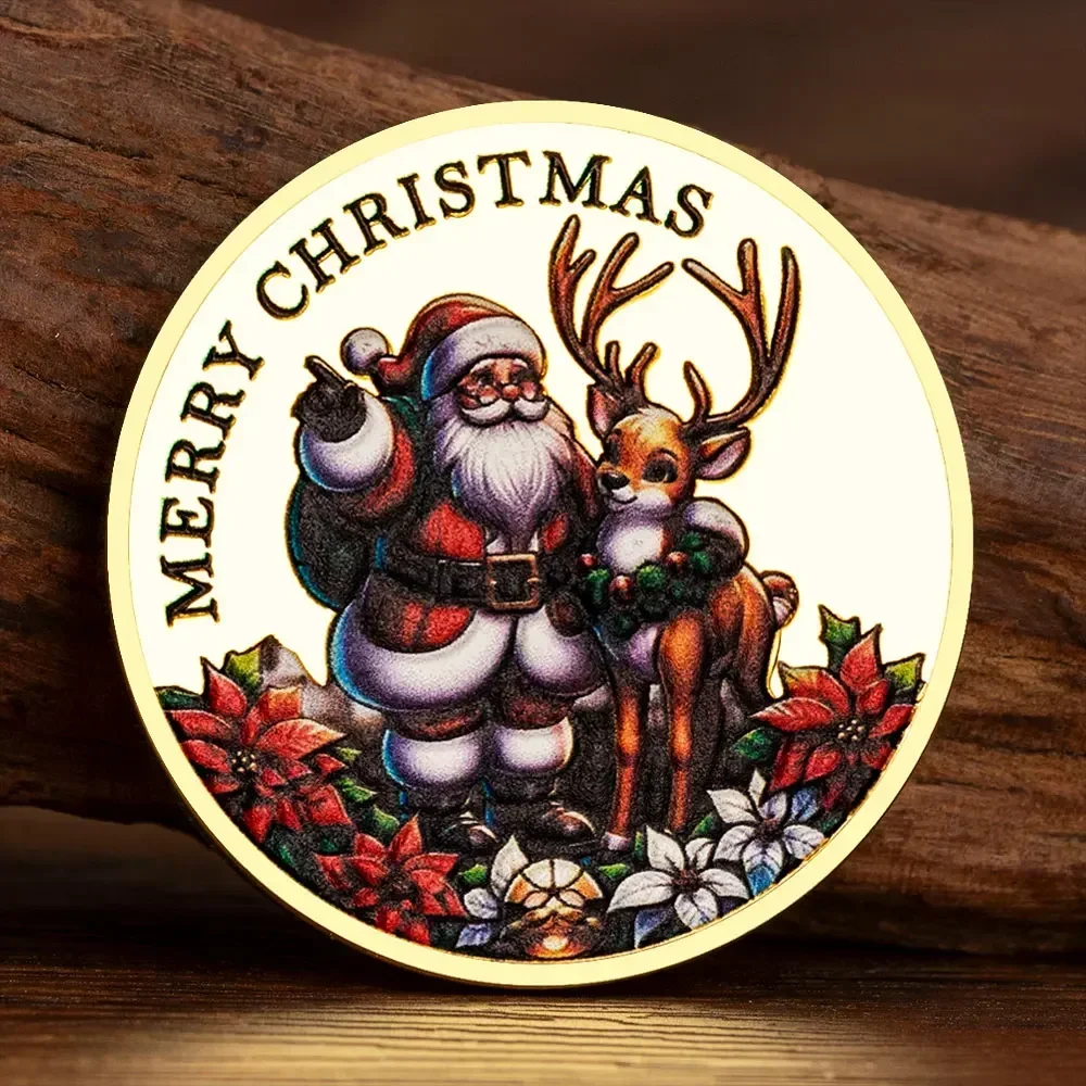 Santa Claus Souvenir Coins Golden/Silvery Christmas Stocking Holiday Gifts Elk Santa Claus Collectible Coins