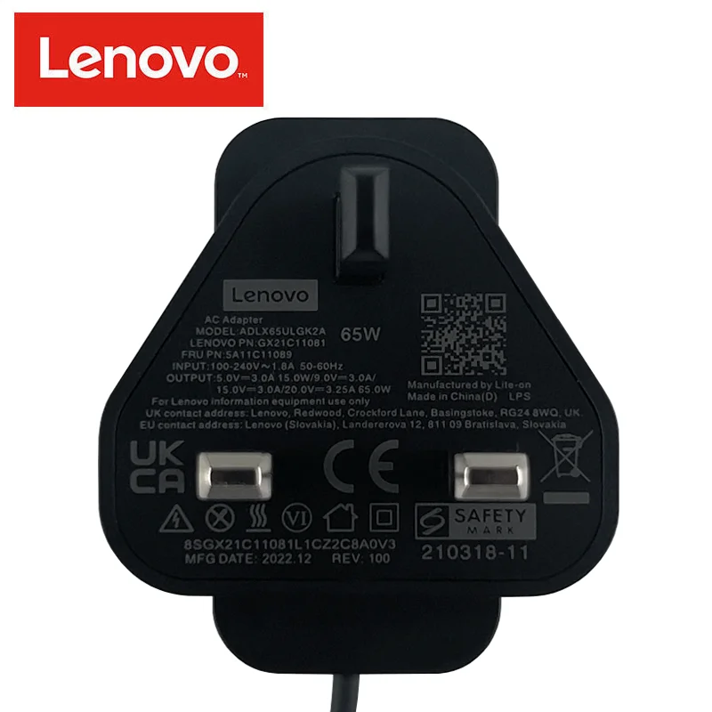 Lenovo original Laptop Power Adapter 20V 3.25A 65W (UK) charger USB/TYPE-C PD Fast Charger ADLX65ULGK2A 15PCS