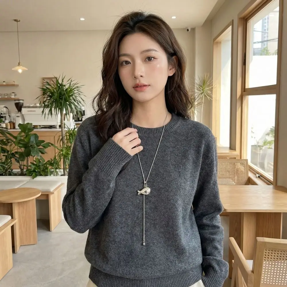 Elegant Pull-out Fish Pendant Necklace Golden Non Fading Adjustable Sweater Chain Metal Silver Charm Jewelry Accessory Gift
