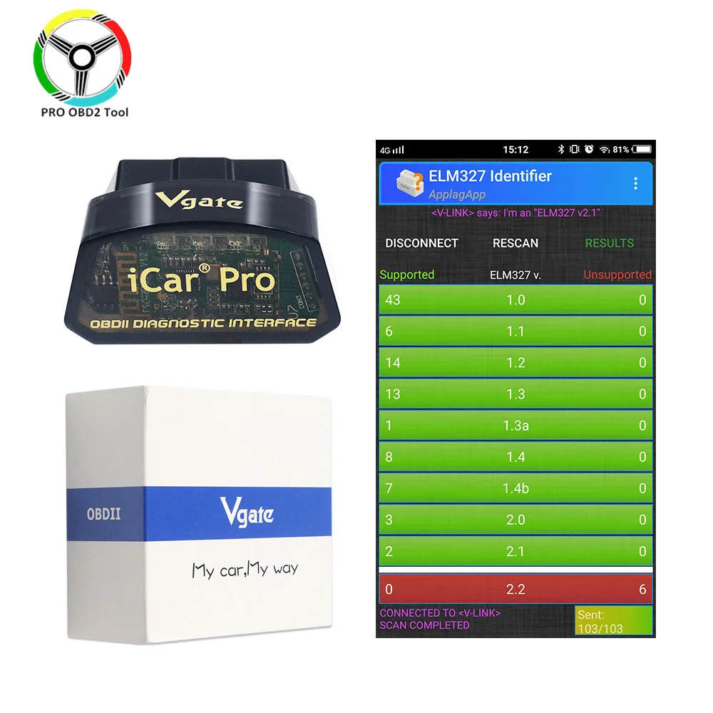 Original Vgate iCar Pro V2.3 ELM327 BT/WIFI 4.0 OBD2 Diagnostic Tool Icar Pro ELM 327 For IOS/Android Auto Scanner