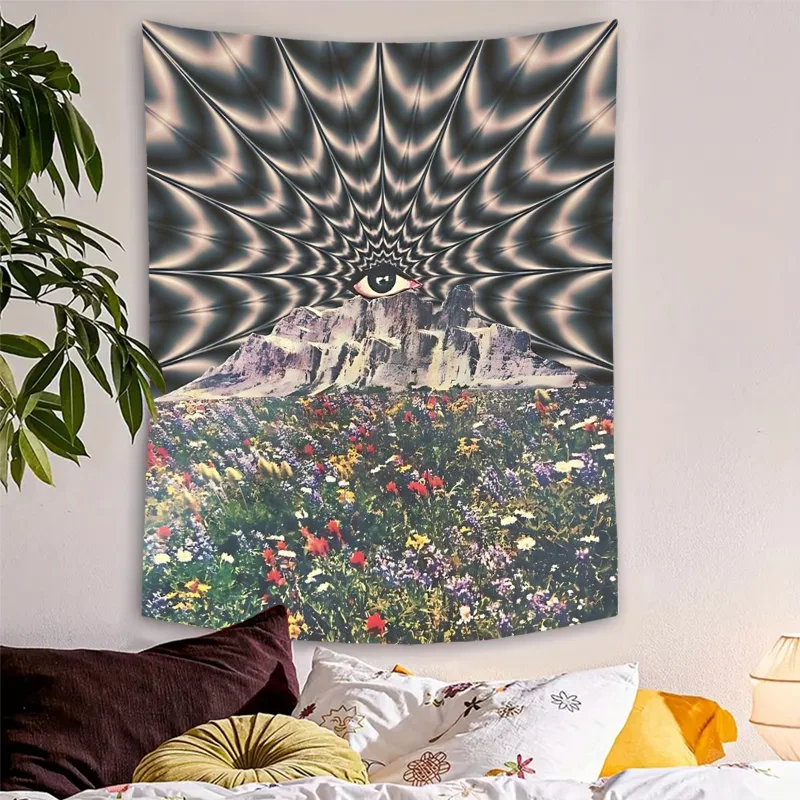 3D abstrakte Auge Tapisserie Blumen Polyester Wandbehang für Schlafzimmer Wohnheim Wohnzimmer dekorative Tapisserie mit kostenlosem Zubehör