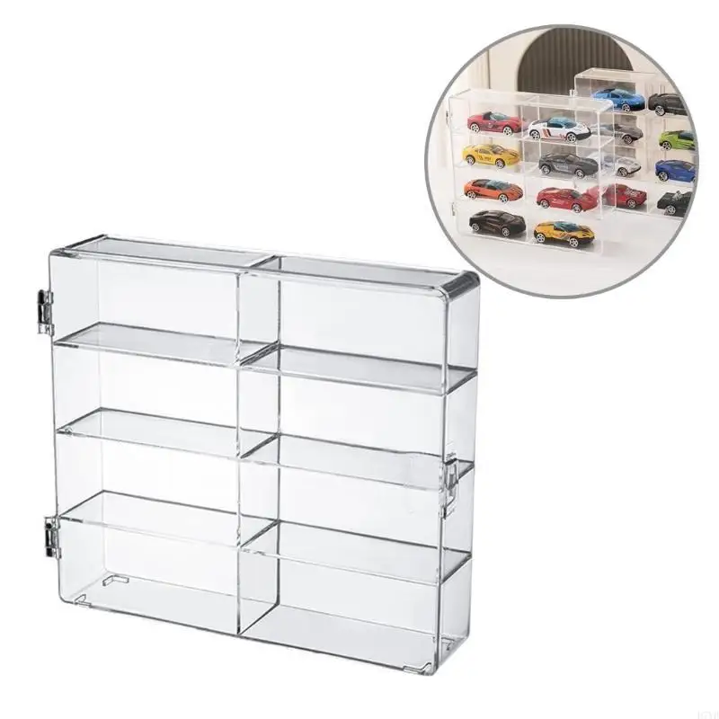 

D7YD Acrylic Storage with 8 Container for Miniature Car and Trinkets Clear Acrylic Display Case for Collectibles