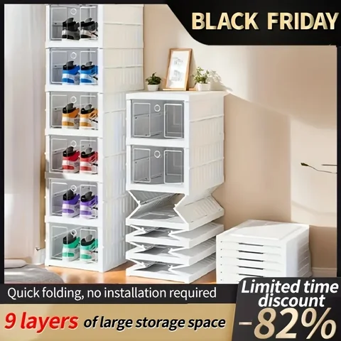 1개 다용도 접이식 신발 정리함 상자 - 방수 플라스틱, 플립탑 잠금 장치, 직사각형 다용도 운동화 보관함