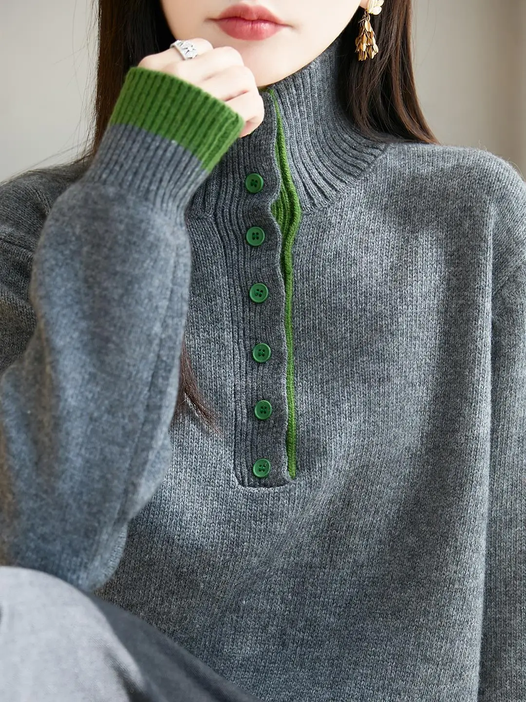 

Autumn Winter Thiened Soft Loose Women's Knitted Sweater Stand Collar Inner Wear Casual Commute Sle Long Sve Top