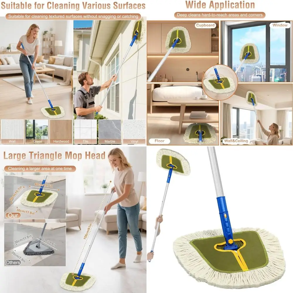 

Industrial Cotton Mop for Hardwood & Tile Floors, Reusable Wedge Pads for Wall and Floor Cleaning, Green