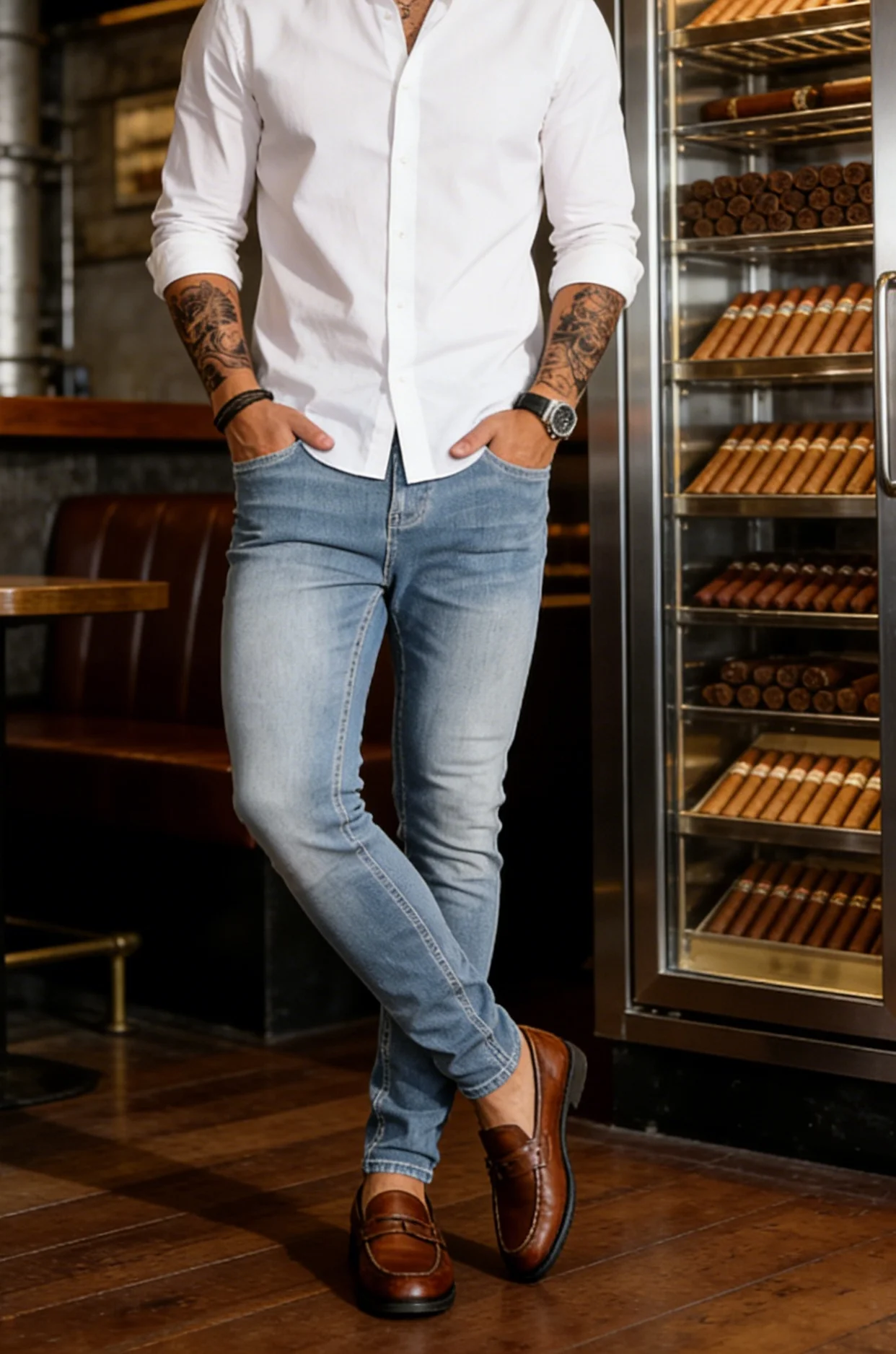 Trendy Blue Slim Jeans For Man Original Y2K Drip Style Streetwear Denim No accessories or belts included