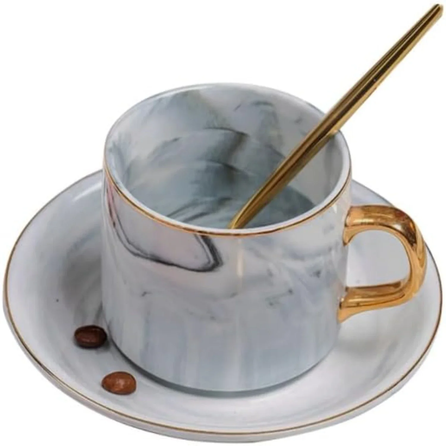

xperience - Premium Quality Ceramic Tea Cup and Saucer Set with Spoon - Sleek and Sophisticated Coffee Mug for Home or Office -