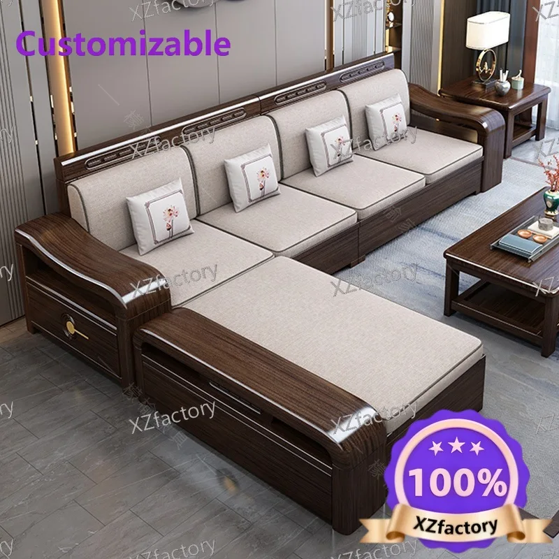 Factory Direct 2026 Top Rated Lemon Elm Purple Gold Sandalwood Solid Wood Sofa Combination Living Room