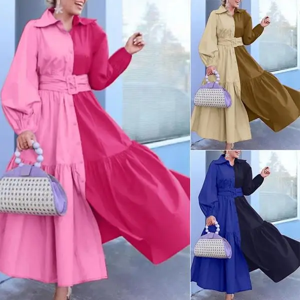 

Bright Stitching irt Skirt Single Lace up Waist High Waist Cake Skirt Polyester Long Sve Busin Home Wear Spring Autumn