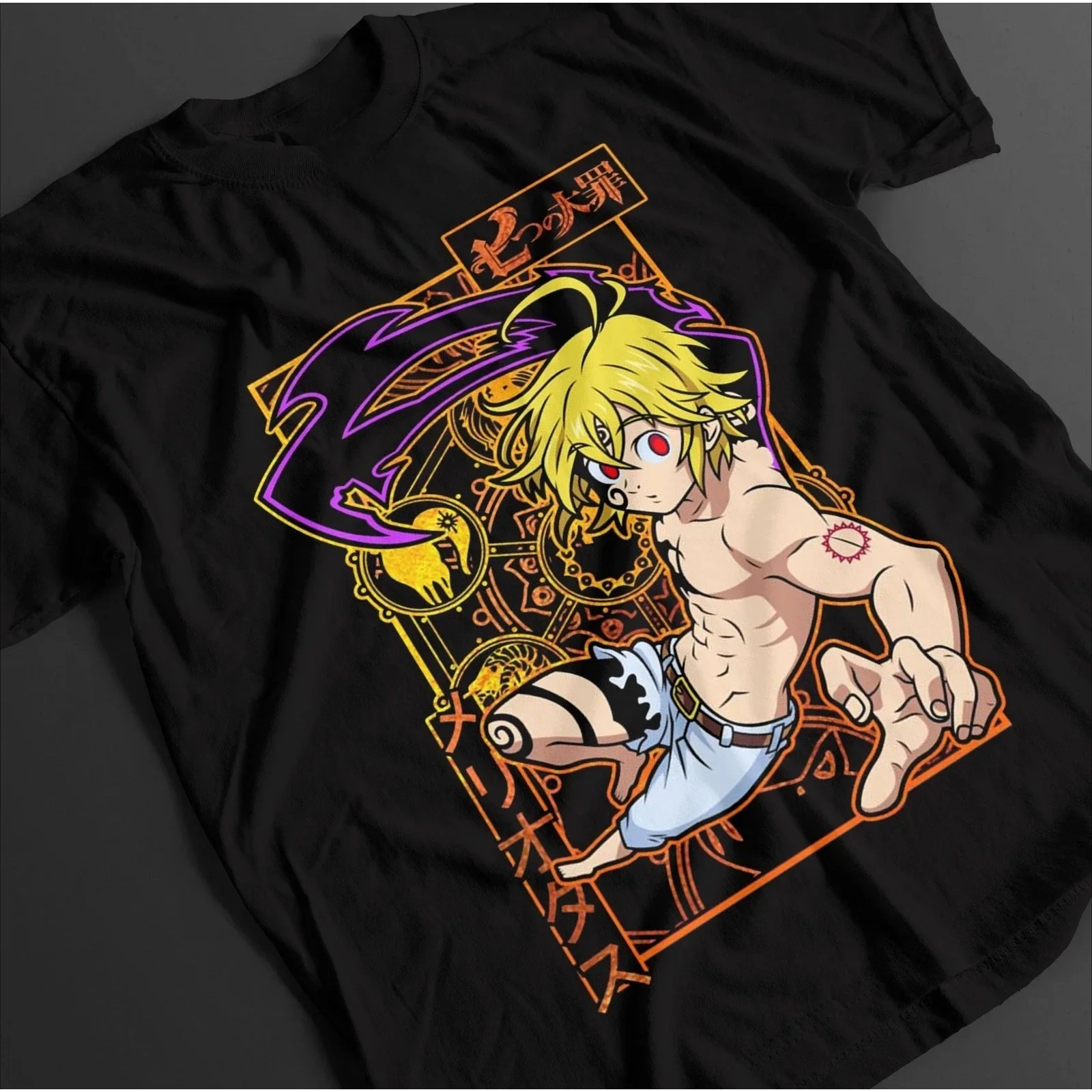 

2026 summer Seven Deadly Sins Single Sided T-shirt Blonde Meliodas Demon Mark Anime Print Oversized Cotton Tee For Otaku Fans