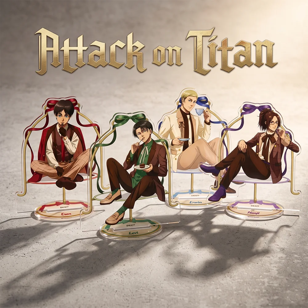 Attack on Titan British Tea Party Vintage Ver 15CM Double Sided Acrylic Stand Keychain 2026 New Anime Stand Eren Mikasa Decor