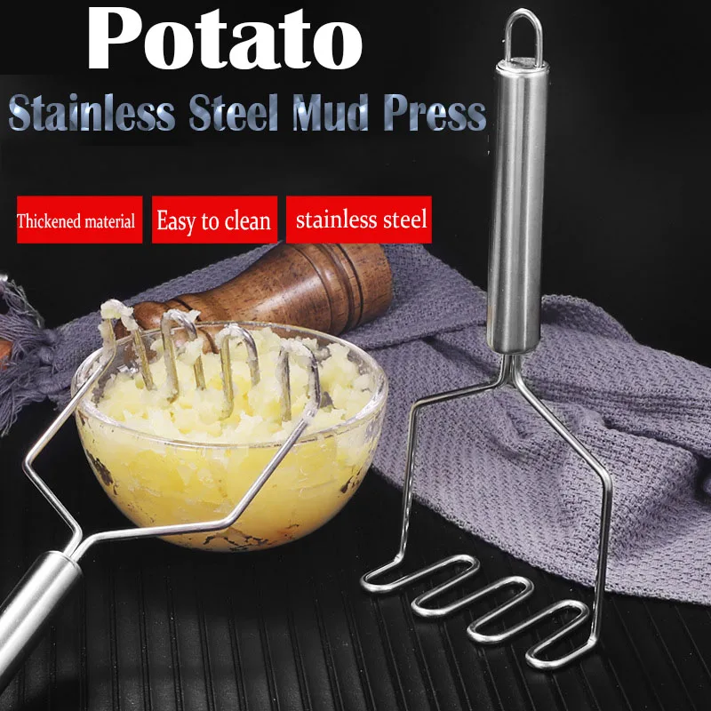 

1pc Stainless Steel Mud Press Food-Grade Durable Thickened Mud Press Wavy Steel-Handled Mashed Potato Maker Kitchen Accessories