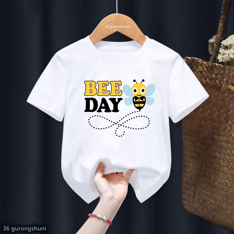 Funny Cute Theme Tee T Shirt Happy Bee Day Birthday Boy Girl T-Shirt Kids Clothes Baby Harajuku Short Sleeve Tees Tops