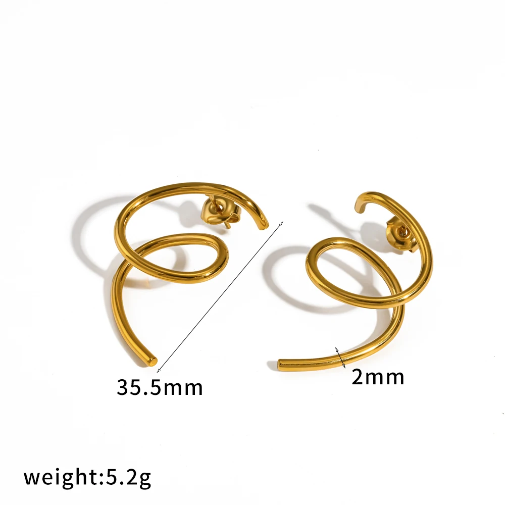 Modische 18K vergoldete Edelstahl-Ohrringe mit geometrischem Hohl-Design für Damen, gedrehte Linien, Statement-Party-Schmuck, wasserdicht – Detail 6